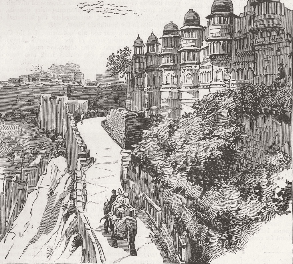 GWALIOR. Road up to the Fort showing King Pal’s Palace 1885 old antique print